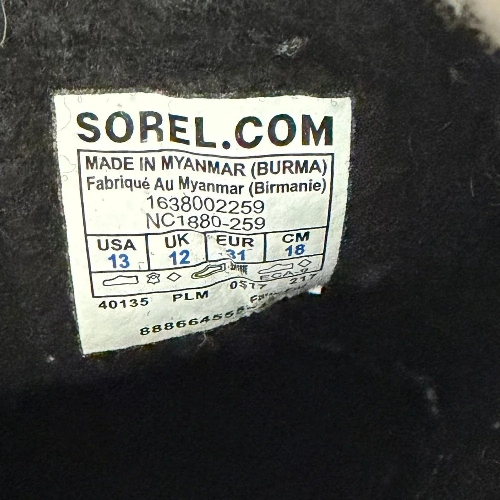 Sorel Yoot Pac Nylon Waterproof Snow Boots Tan Black Kid Sz 13 Winter Excellent
